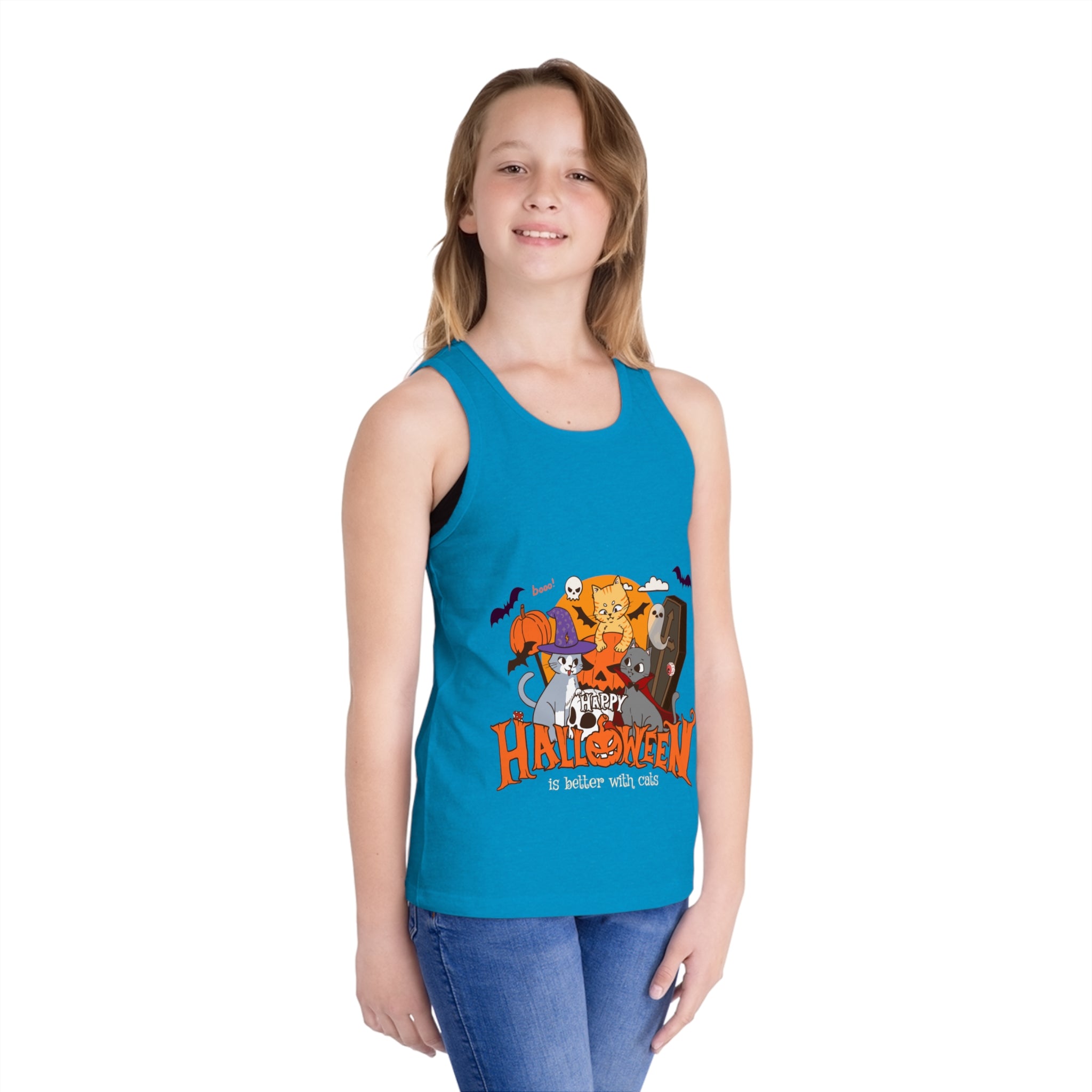 Happy Halloween with Witch Cats | Kid's Jersey Tank Top